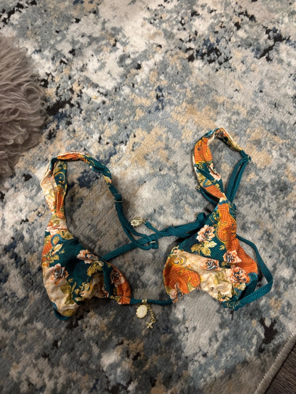 Teal Floral Print Bikini Top